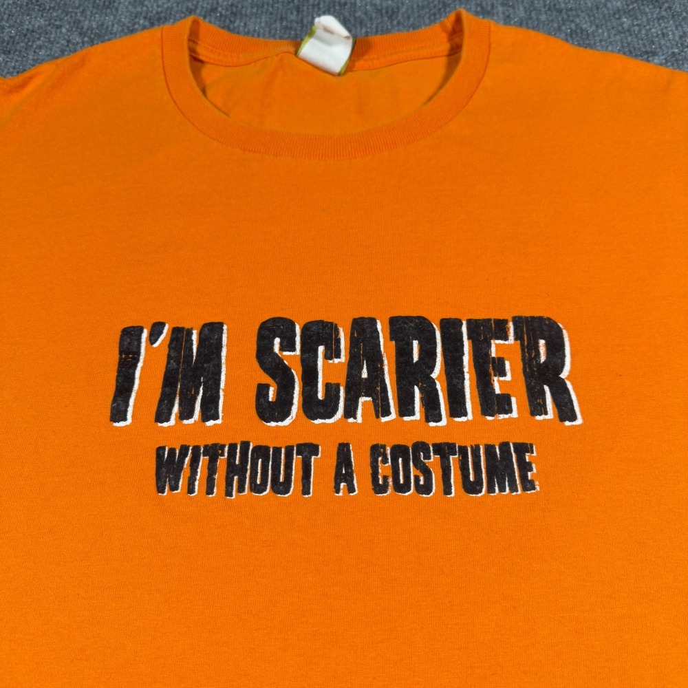 Vintage 90's Y2K I'm Scarier Without A Costume Orange Halloween T-Shirt Mens XL